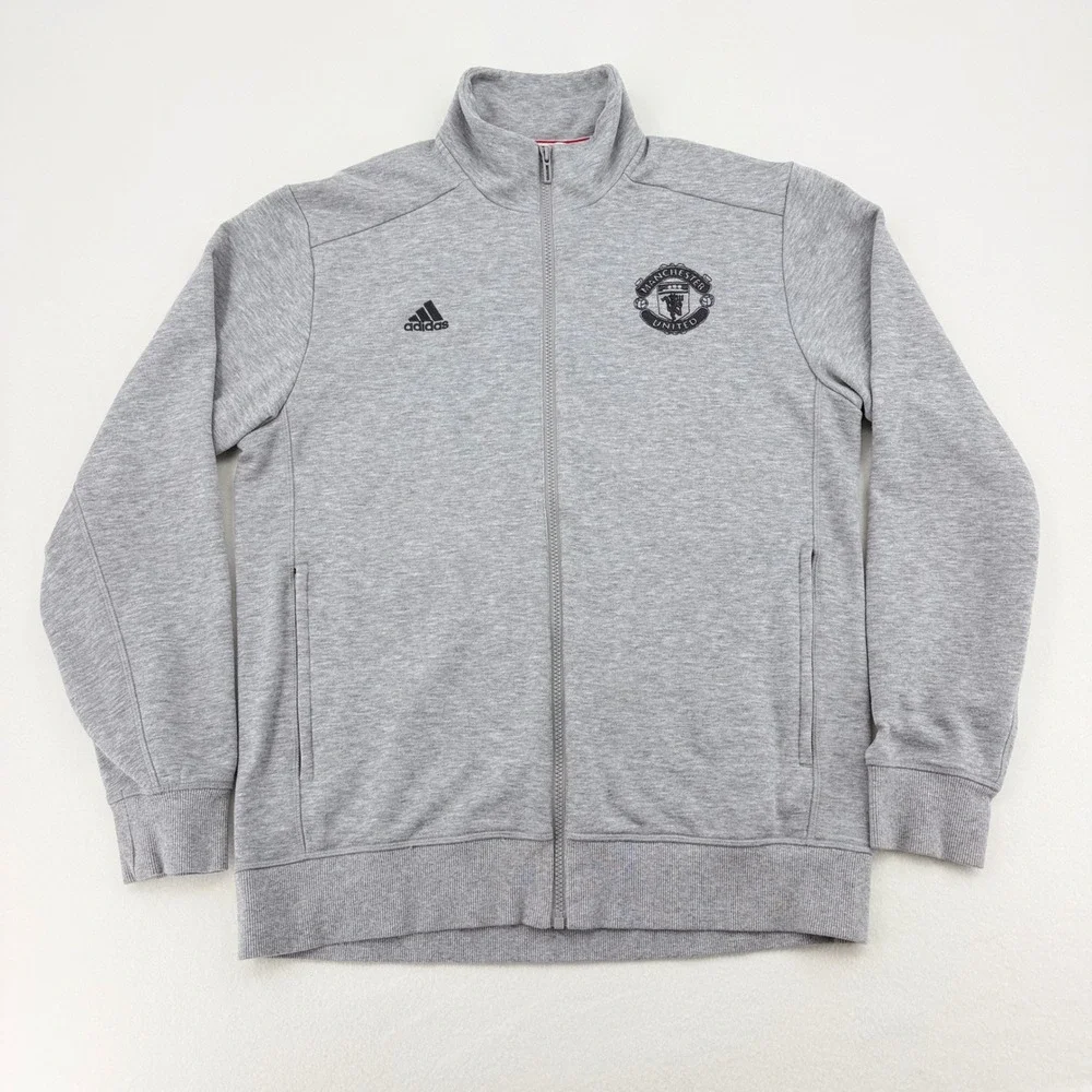 Adidas Manchester United FC Soccer Track Jacket Mens Large Grey AC1932 Excellent